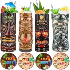 4-Piece Ceramic Tiki Glass Set