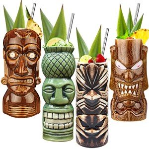 Tropical Tiki Mug Set for Cocktails