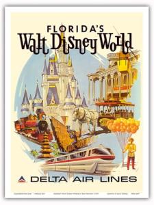 Florida’s Walt Disney World - First Year of Operation - Delta Air Lines - Vintage Airline Travel Poster by Daniel C. Sweeney c.1971 - Master Art Print 9in x 12in