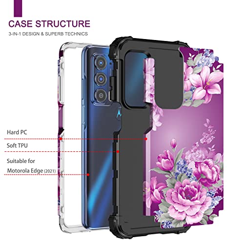 Purple Floral Shockproof Case for Motorola Moto Edge