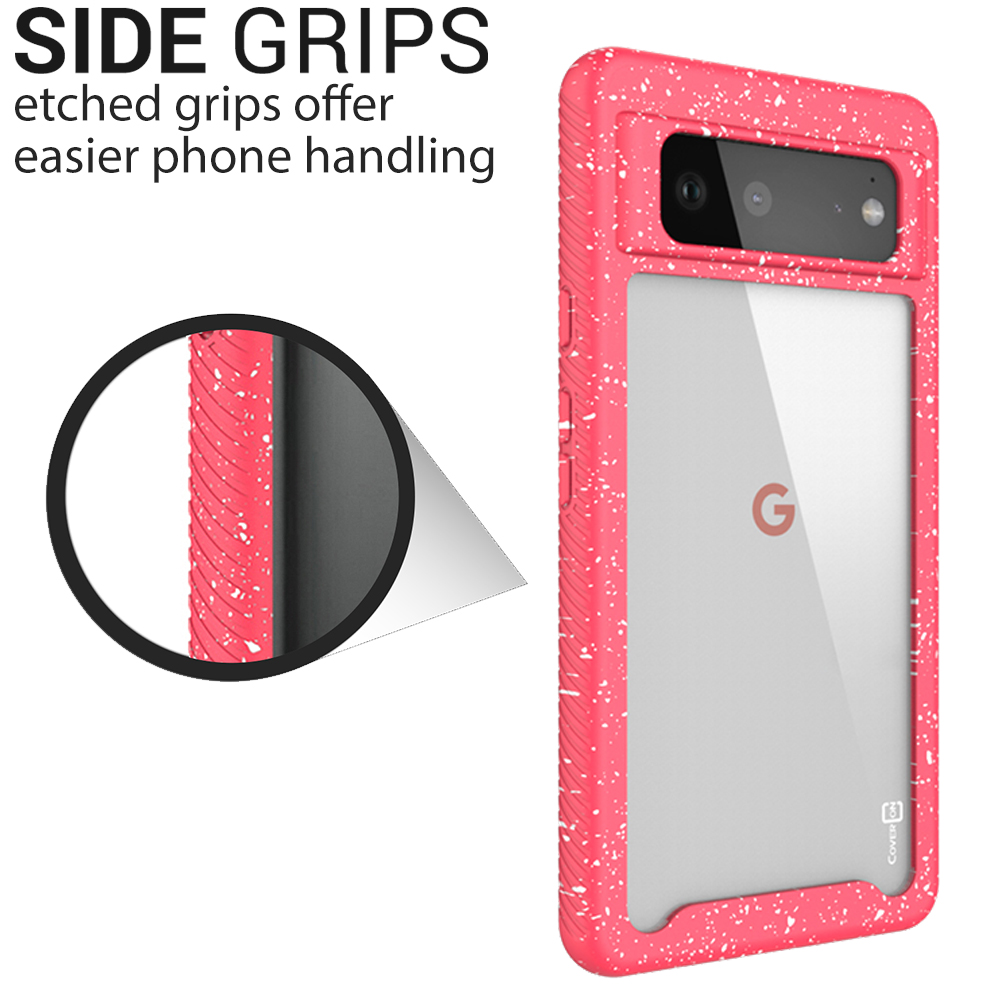Military Grade Google Pixel 6 Case, Pink/White Splash