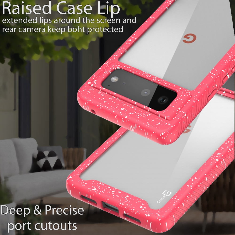 Military Grade Google Pixel 6 Case, Pink/White Splash