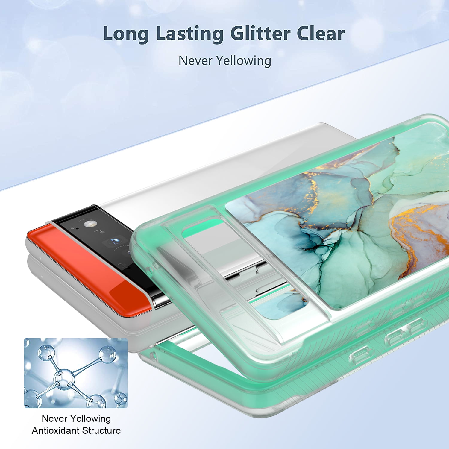 Rosebono Green Marble Hybrid Case for Google Pixel 6