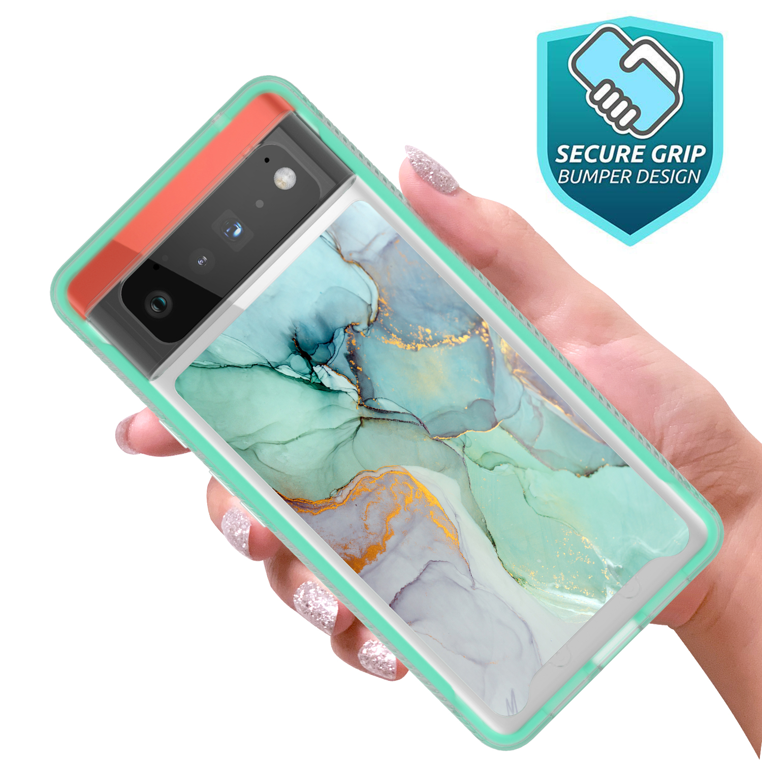 Rosebono Green Marble Hybrid Case for Google Pixel 6