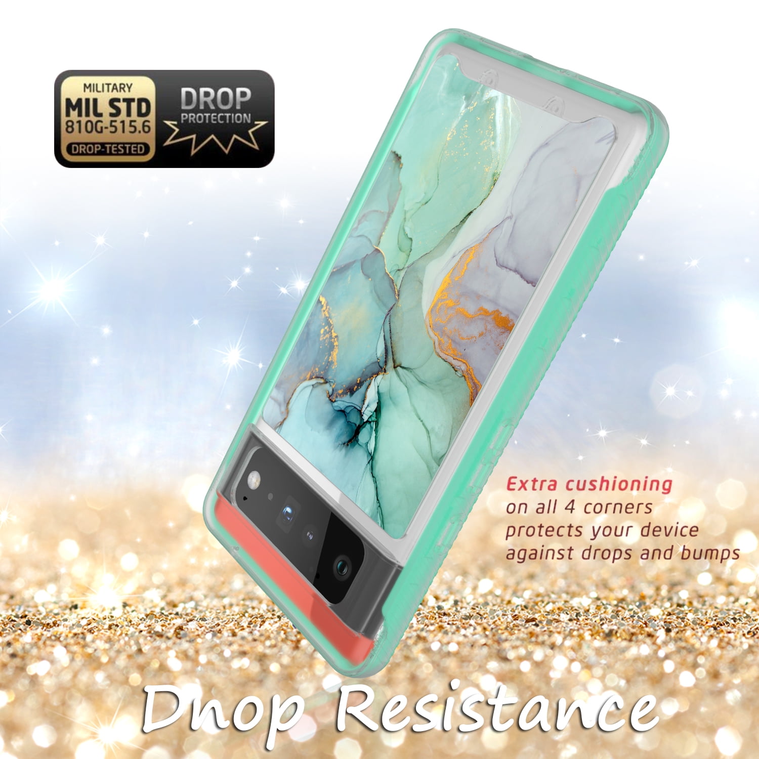 Rosebono Green Marble Hybrid Case for Google Pixel 6