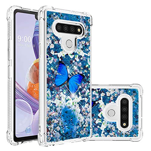 Blue Butterfly Glitter Liquid Case for LG Stylo 6