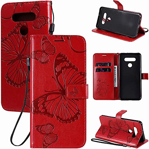 Embossed Butterfly Wallet Case for LG K51 (B-Red)