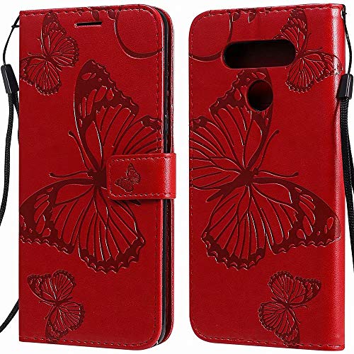 Embossed Butterfly Wallet Case for LG K51 (B-Red)