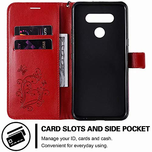 Embossed Butterfly Wallet Case for LG K51 (B-Red)