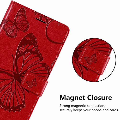Embossed Butterfly Wallet Case for LG K51 (B-Red)