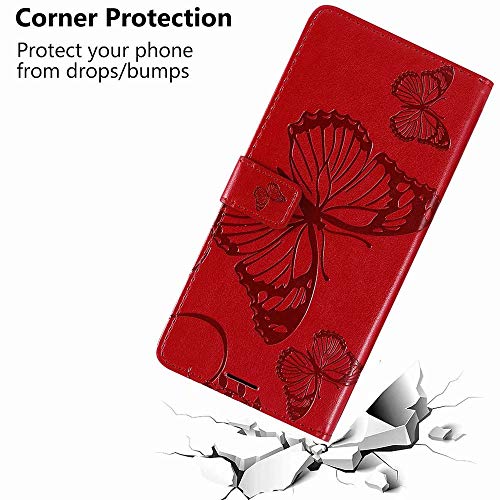 Embossed Butterfly Wallet Case for LG K51 (B-Red)
