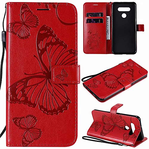 Embossed Butterfly Wallet Case for LG K51 (B-Red)
