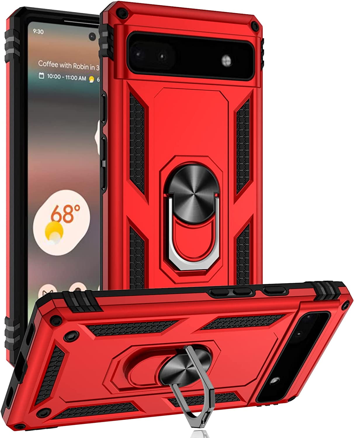 Google Pixel 6a Ring Kickstand Rugged Phone Case - Red