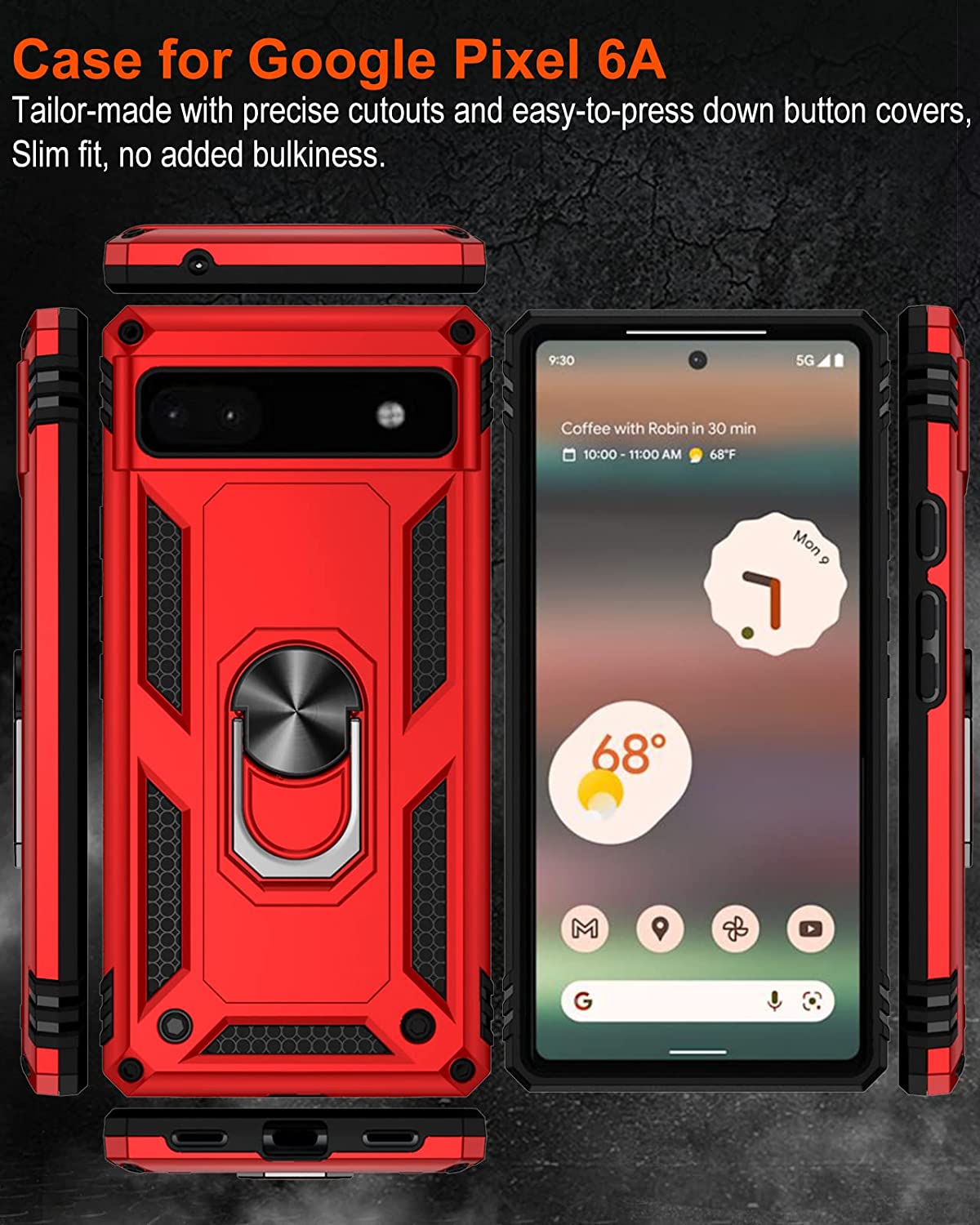 Google Pixel 6a Ring Kickstand Rugged Phone Case - Red