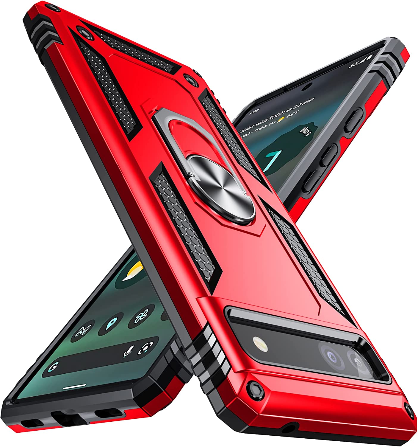Google Pixel 6a Ring Kickstand Rugged Phone Case - Red