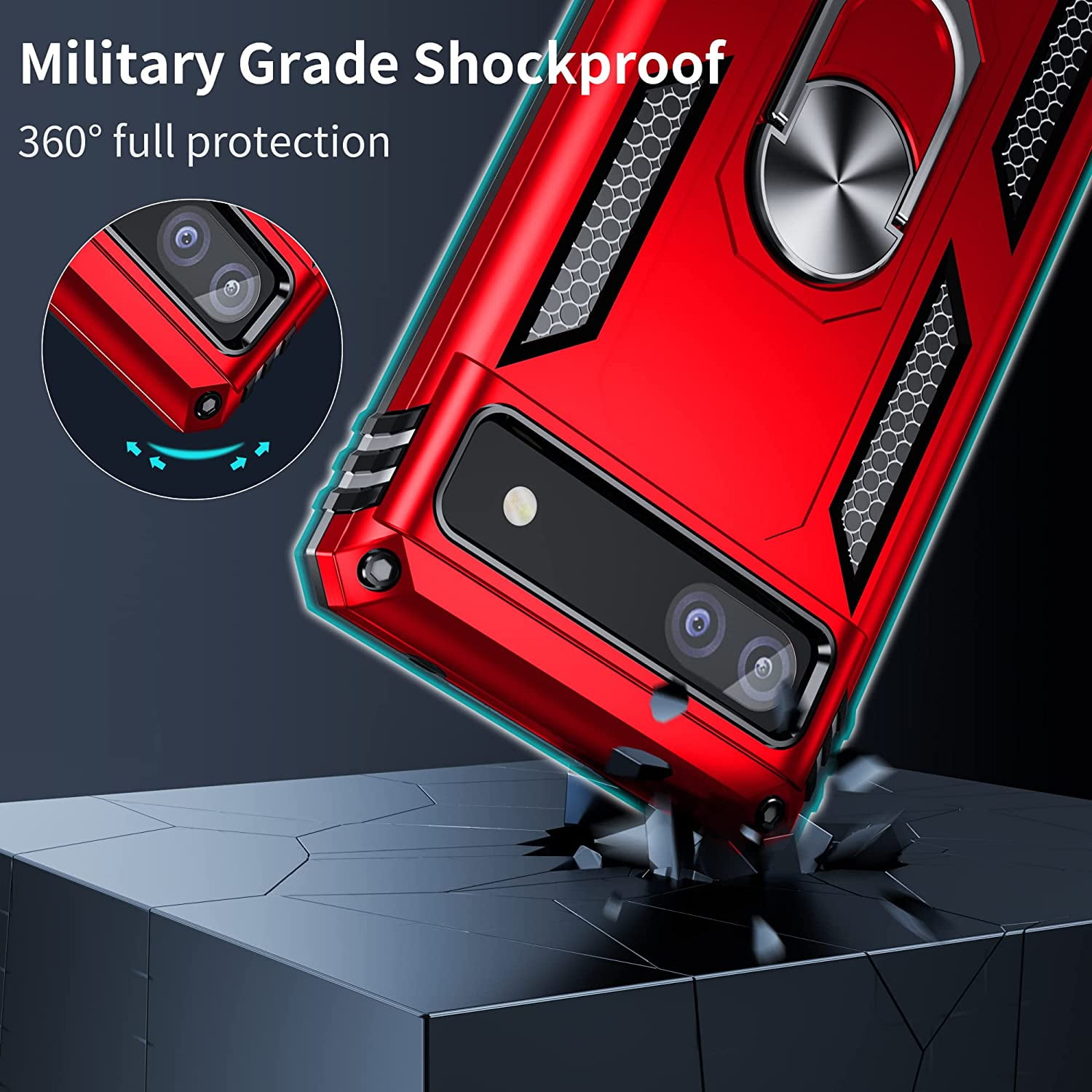 Google Pixel 6a Ring Kickstand Rugged Phone Case - Red