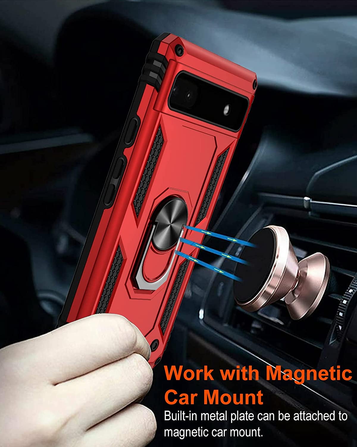 Google Pixel 6a Ring Kickstand Rugged Phone Case - Red
