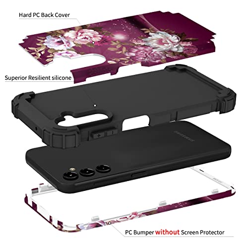 Samsung Galaxy A14 5G Hybrid Protective Case - Burgundy Flowers