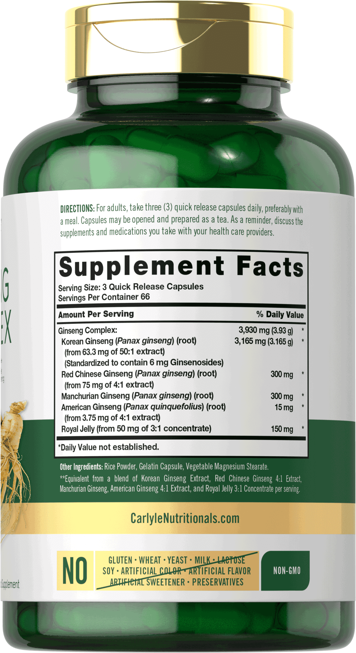 Ginseng Extract Complex | 200 Capsules | Non-GMO