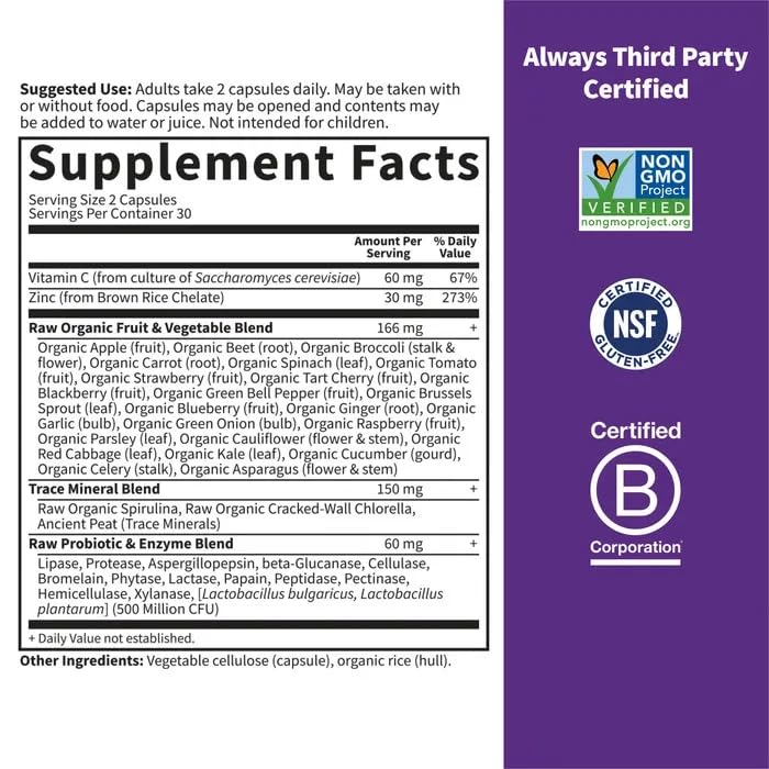 Raw Zinc Capsules with Probiotics & Vitamin C