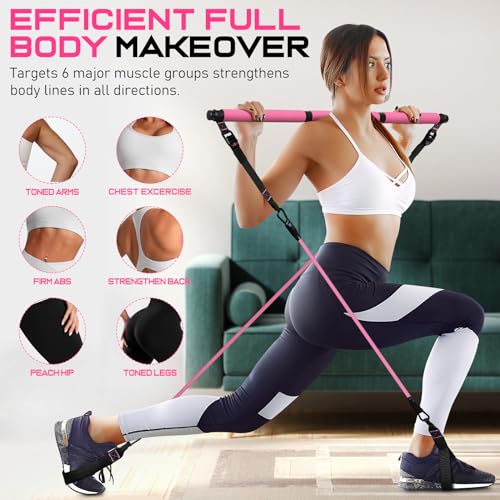 Multifunctional Pilates Bar with Resistance Bands for Full Body