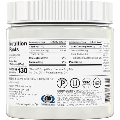 Viva Naturals Organic Coconut Oil - USDA Certified Organic