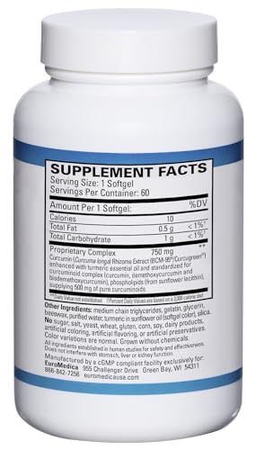 Euromedica CuraPro 750mg Turmeric Curcumin Softgels