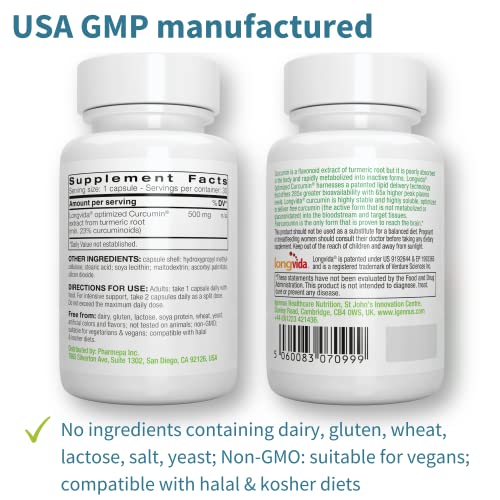 Ultra Bioavailable Longvida Lipidated Curcumin 500mg Capsules