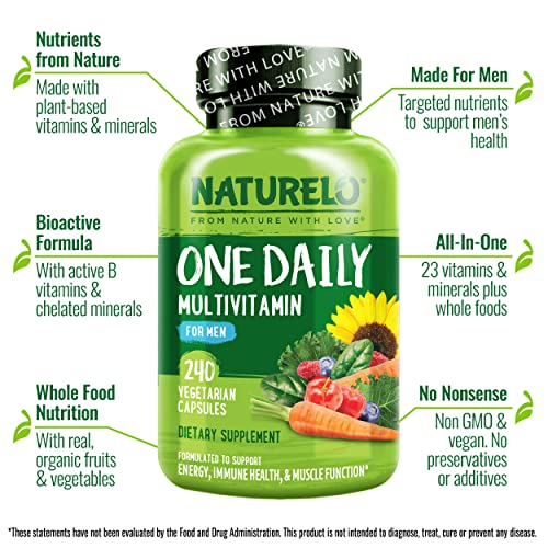 NATURELO Men's Daily Multivitamin - 240 Vegetarian Capsules