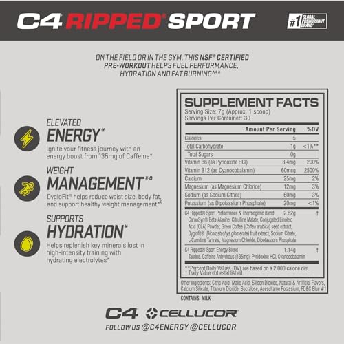 C4 Ripped Sport Pre-Workout Powder, Arctic Snow Cone