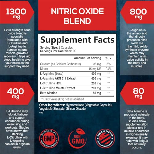 Super Strength Nitric Oxide Booster - 180 Capsules