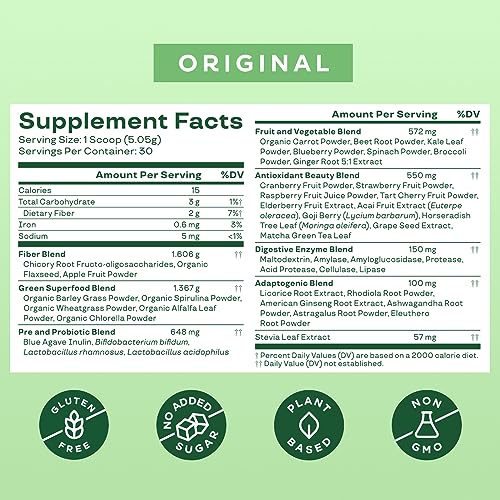 Bloom Nutrition Superfood Greens Powder + Probiotics, Gut Health