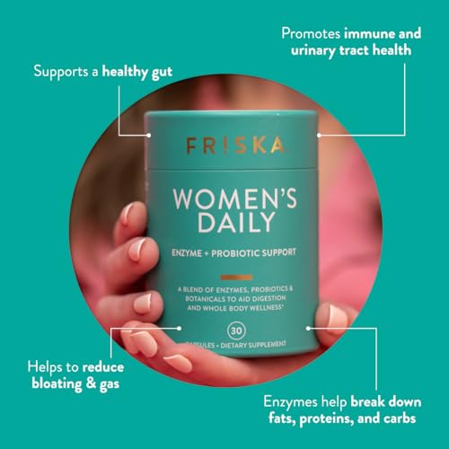 FRISKA Women's Digestive Enzyme + Probiotic Supplement, 90 Capsules