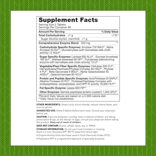 Chewable Digestive Enzymes for Gut Health - 180 Tablets