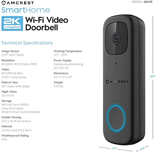 Amcrest WiFi Doorbell Camera with AI Detection