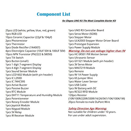 ELEGOO UNO R3 Starter Kit with Tutorial, 200+ Components