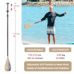 WONITAGO SUP Paddleboard Paddle with Carbon Fiber Shaft and PP Blade, Floating Adjustable Stand Up Paddle Board Paddle, 170-210 cm/68-84 Inches, Bamboo & Wave Blue Pattern