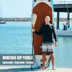 WONITAGO SUP Paddleboard Paddle with Carbon Fiber Shaft and PP Blade, Floating Adjustable Stand Up Paddle Board Paddle, 170-210 cm/68-84 Inches, Bamboo & Wave Blue Pattern
