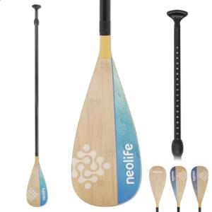 SUP Paddleboard Paddle with Carbon Fiber Shaft and Enhanced PP Blade, Adjustable Stand Up Paddle Board Paddle, 66-82" (170-210 cm), Bamboo&Wave Green Pattern