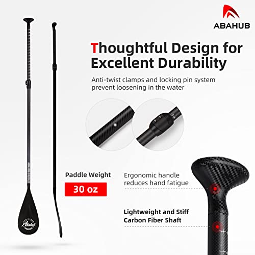 Abahub Carbon SUP Paddles, 1 x 3 Section Adjustable 67" - 86" Carbon Fiber Shaft, Lightweight Stand-up Paddle Oars for Paddleboard, Black Print Plastic Blade + Paddle Bag