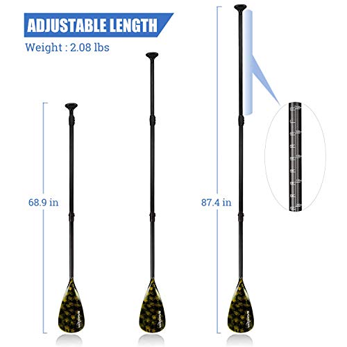 WOOWAVE SUP Paddle Adjustable 3 Piece Fiberglass Stand-Up Paddles Floating Portable Paddle Board Accessories