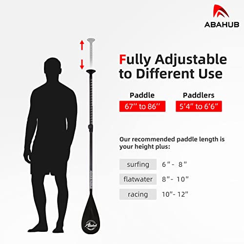 Abahub Carbon SUP Paddles, 1 x 3 Section Adjustable 67" - 86" Carbon Fiber Shaft, Lightweight Stand-up Paddle Oars for Paddleboard, Black Print Plastic Blade + Paddle Bag