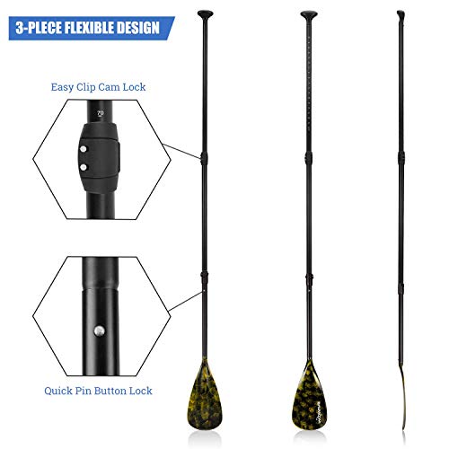 WOOWAVE SUP Paddle Adjustable 3 Piece Fiberglass Stand-Up Paddles Floating Portable Paddle Board Accessories
