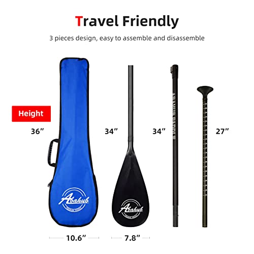 Abahub Carbon SUP Paddles, 1 x 3 Section Adjustable 67" - 86" Carbon Fiber Shaft, Lightweight Stand-up Paddle Oars for Paddleboard, Black Print Plastic Blade + Paddle Bag