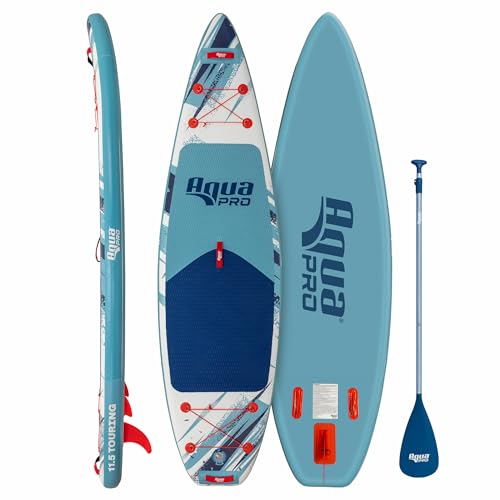 AQUA PRO HALCYON TOURING 11’ 6” Inflatable Stand-Up Paddleboard iSUP, Sleek Stable Design with Non-Slip EVA Deck, includes paddle, ankle leash, pump and carry/storage bag