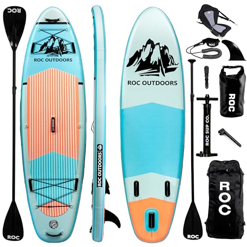 Roc Inflatable Stand Up Paddle Boards 10 ft 6 in with Premium SUP Paddle Board Accessories, Wide Stable Design, Non-Slip Comfort Deck for Youth & Adults (Cloud w/Kayak Seat)