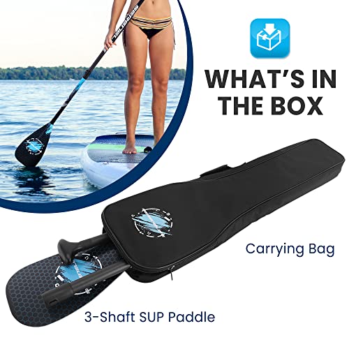 SereneLife Adjustable SUP Paddle - Adjustable 3-Piece Mix Carbonfiber Paddle, Lightweight & Comfortable to Use, Includes Carrying Bag w/ Zip and Handle, Comfortable Grip & Powerful Stroke