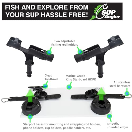 SUP Angler Lite Universal Paddleboard Dual Fishing Rod Holder Mounting Kit with Swappable Accessories Mounts
