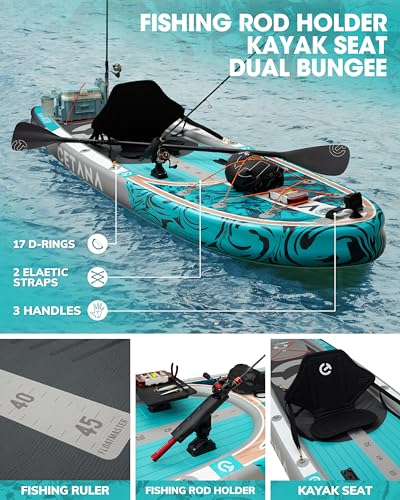 CETANA 11'6×35"x7" Extra Wide Fishing Inflatable Paddle Board with Recessed Deck, 600lb Capacity Stand Up Paddle Board for Adults, Sup for 2+1 Person with Seat, Rod Holder, Backpack, Floating Paddle