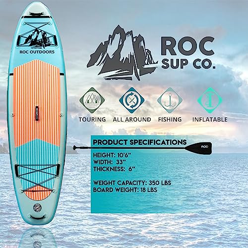 Roc Inflatable Stand Up Paddle Boards 10 ft 6 in with Premium SUP Paddle Board Accessories, Wide Stable Design, Non-Slip Comfort Deck for Youth & Adults (Cloud w/Kayak Seat)